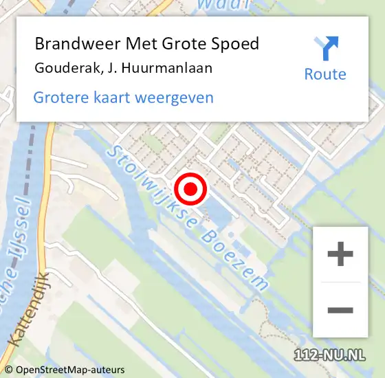 Locatie op kaart van de 112 melding: Brandweer Met Grote Spoed Naar Gouderak, J. Huurmanlaan op 4 december 2024 20:21