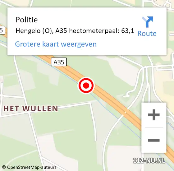 Locatie op kaart van de 112 melding: Politie Hengelo (O), A35 hectometerpaal: 63,1 op 4 december 2024 20:50