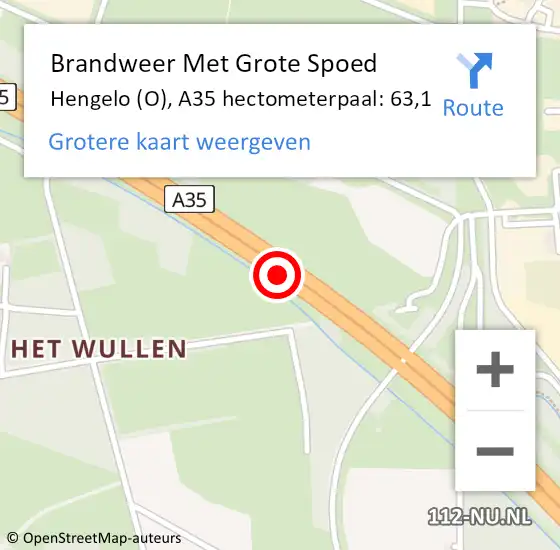 Locatie op kaart van de 112 melding: Brandweer Met Grote Spoed Naar Hengelo (O), A35 hectometerpaal: 63,1 op 4 december 2024 20:51