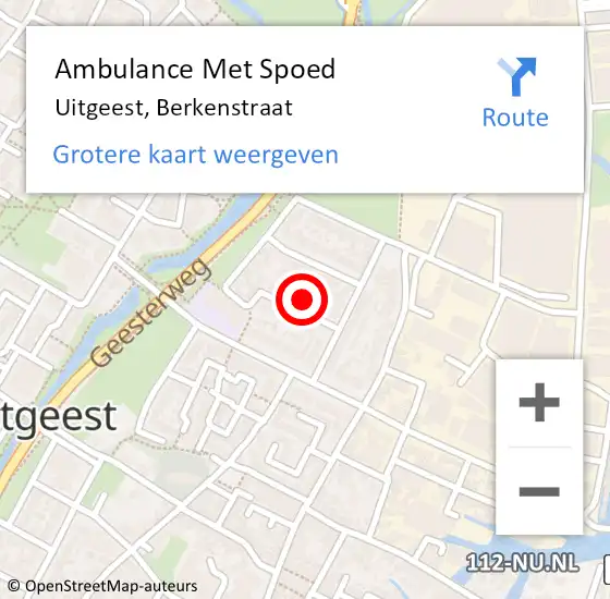 Locatie op kaart van de 112 melding: Ambulance Met Spoed Naar Uitgeest, Berkenstraat op 4 december 2024 21:07