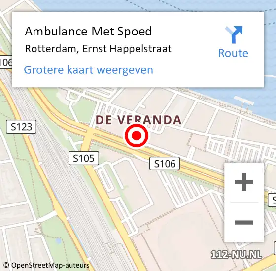 Locatie op kaart van de 112 melding: Ambulance Met Spoed Naar Rotterdam, Ernst Happelstraat op 4 december 2024 21:56