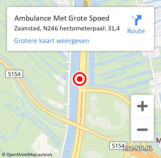 Locatie op kaart van de 112 melding: Ambulance Met Grote Spoed Naar Zaanstad, N246 hectometerpaal: 31,4 op 4 december 2024 22:18