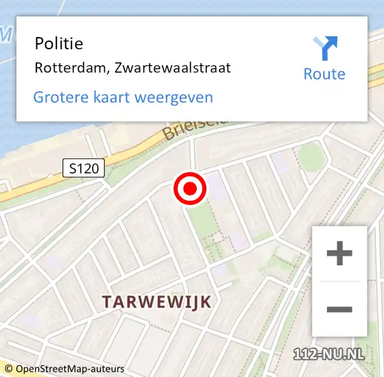 Locatie op kaart van de 112 melding: Politie Rotterdam, Zwartewaalstraat op 4 december 2024 22:24