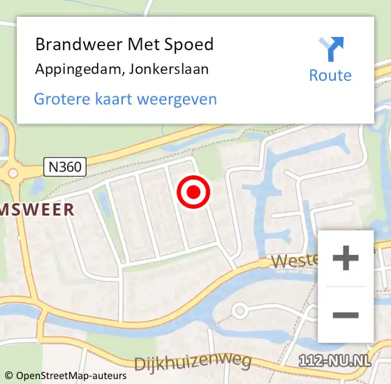 Locatie op kaart van de 112 melding: Brandweer Met Spoed Naar Appingedam, Jonkerslaan op 4 december 2024 22:38