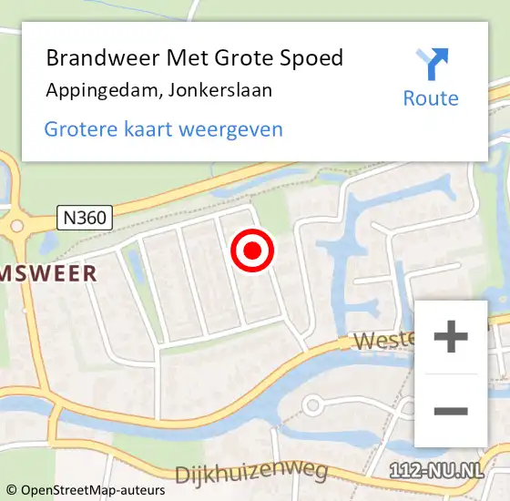 Locatie op kaart van de 112 melding: Brandweer Met Grote Spoed Naar Appingedam, Jonkerslaan op 4 december 2024 22:40