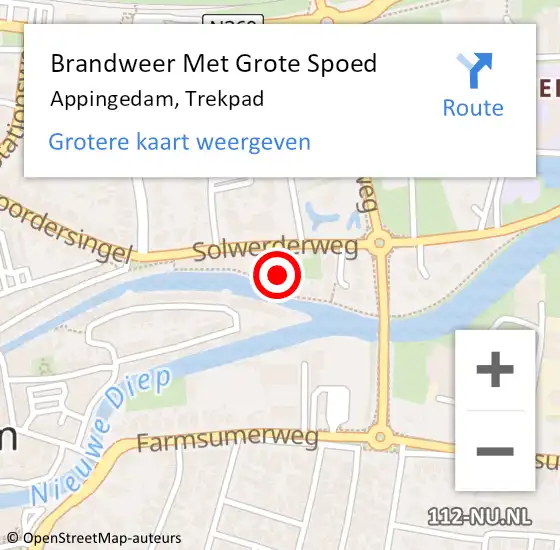 Locatie op kaart van de 112 melding: Brandweer Met Grote Spoed Naar Appingedam, Trekpad op 4 december 2024 22:44