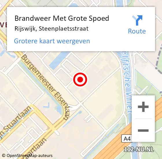 Locatie op kaart van de 112 melding: Brandweer Met Grote Spoed Naar Rijswijk, Steenplaetsstraat op 4 december 2024 22:58