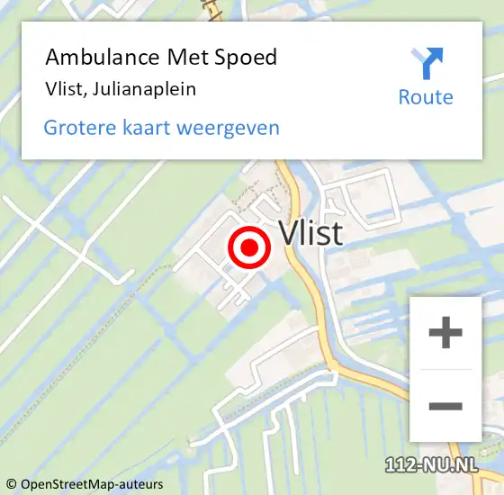 Locatie op kaart van de 112 melding: Ambulance Met Spoed Naar Vlist, Julianaplein op 4 december 2024 23:37