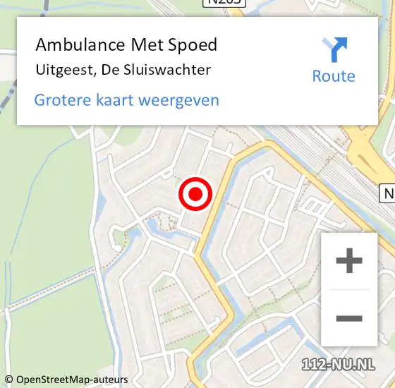 Locatie op kaart van de 112 melding: Ambulance Met Spoed Naar Uitgeest, De Sluiswachter op 5 december 2024 03:24