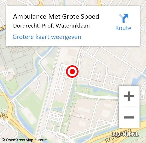 Locatie op kaart van de 112 melding: Ambulance Met Grote Spoed Naar Dordrecht, Prof. Waterinklaan op 5 december 2024 03:52