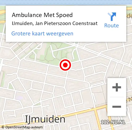 Locatie op kaart van de 112 melding: Ambulance Met Spoed Naar IJmuiden, Jan Pieterszoon Coenstraat op 5 december 2024 04:13