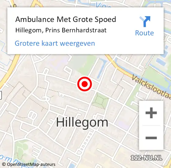 Locatie op kaart van de 112 melding: Ambulance Met Grote Spoed Naar Hillegom, Prins Bernhardstraat op 5 december 2024 05:04