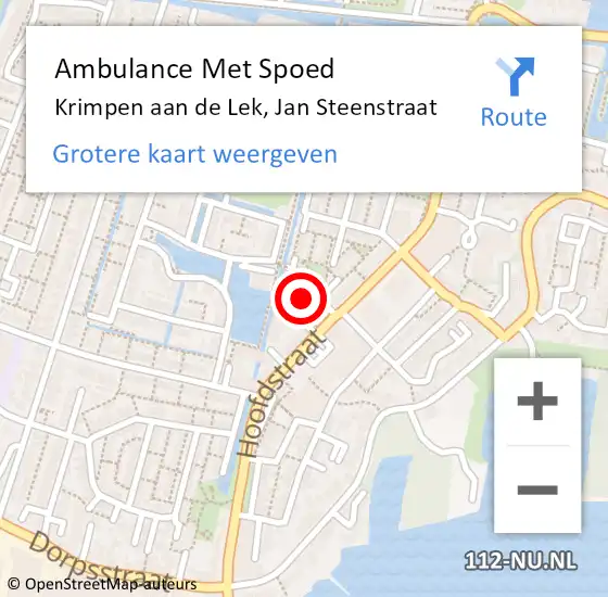 Locatie op kaart van de 112 melding: Ambulance Met Spoed Naar Krimpen aan de Lek, Jan Steenstraat op 5 december 2024 05:13