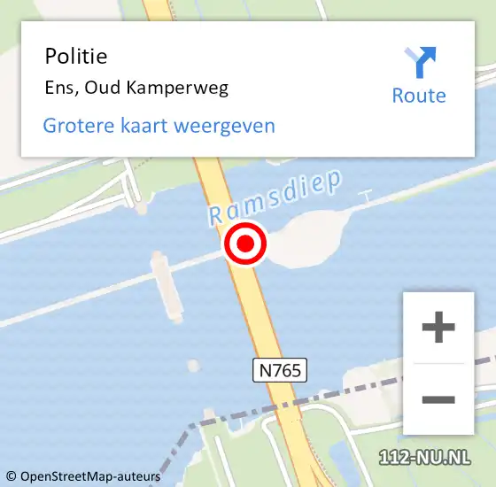 Locatie op kaart van de 112 melding: Politie Ens, Oud Kamperweg op 5 december 2024 06:49