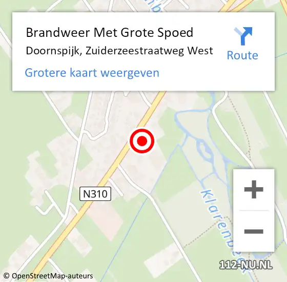 Locatie op kaart van de 112 melding: Brandweer Met Grote Spoed Naar Doornspijk, Zuiderzeestraatweg West op 5 december 2024 08:27