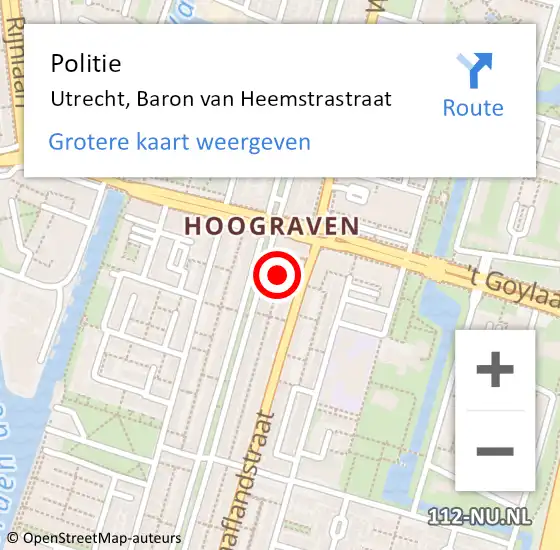 Locatie op kaart van de 112 melding: Politie Utrecht, Baron van Heemstrastraat op 5 december 2024 08:28