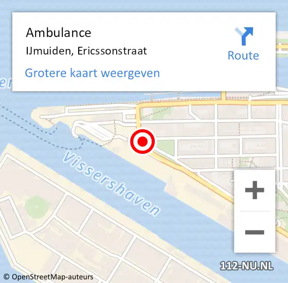 Locatie op kaart van de 112 melding: Ambulance IJmuiden, Ericssonstraat op 5 december 2024 08:44