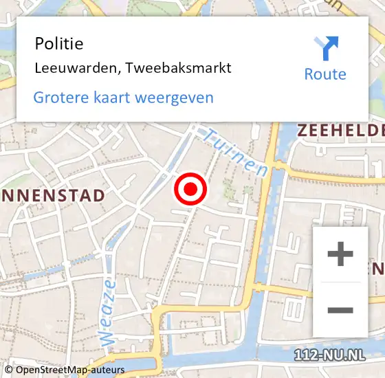 Locatie op kaart van de 112 melding: Politie Leeuwarden, Tweebaksmarkt op 5 december 2024 09:26