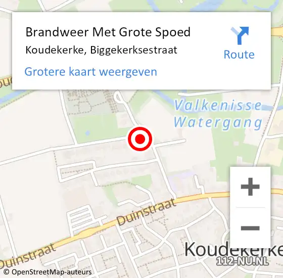 Locatie op kaart van de 112 melding: Brandweer Met Grote Spoed Naar Koudekerke, Biggekerksestraat op 5 december 2024 10:03