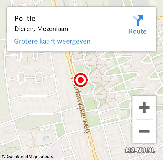 Locatie op kaart van de 112 melding: Politie Dieren, Mezenlaan op 5 december 2024 10:13