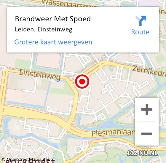 Locatie op kaart van de 112 melding: Brandweer Met Spoed Naar Leiden, Einsteinweg op 5 december 2024 10:13