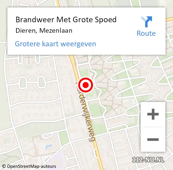 Locatie op kaart van de 112 melding: Brandweer Met Grote Spoed Naar Dieren, Mezenlaan op 5 december 2024 10:14