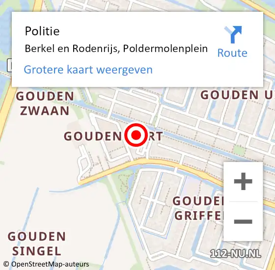 Locatie op kaart van de 112 melding: Politie Berkel en Rodenrijs, Poldermolenplein op 5 december 2024 10:26