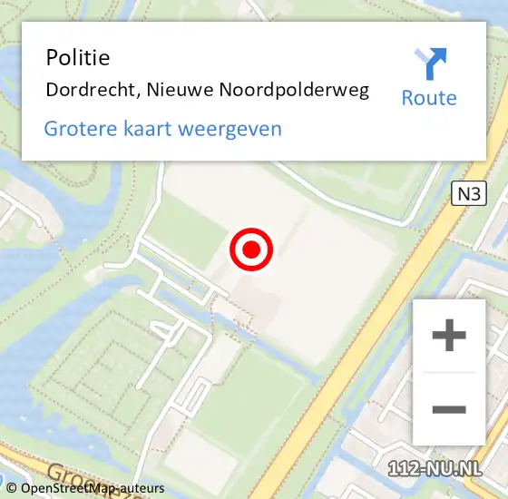 Locatie op kaart van de 112 melding: Politie Dordrecht, Nieuwe Noordpolderweg op 5 december 2024 10:48