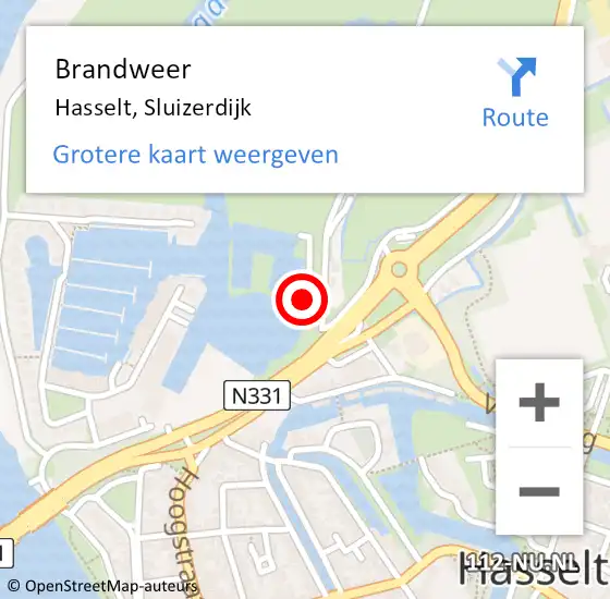 Locatie op kaart van de 112 melding: Brandweer Hasselt, Sluizerdijk op 5 december 2024 10:54