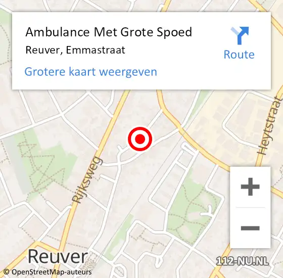 Locatie op kaart van de 112 melding: Ambulance Met Grote Spoed Naar Reuver, Emmastraat op 29 oktober 2014 11:11