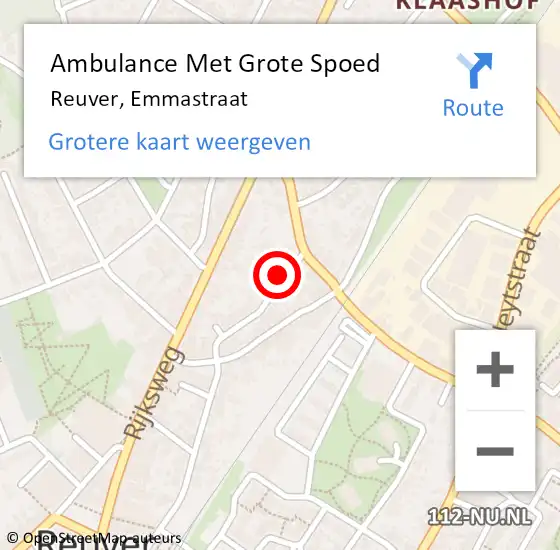 Locatie op kaart van de 112 melding: Ambulance Met Grote Spoed Naar Reuver, Emmastraat op 29 oktober 2014 11:11