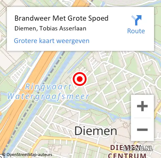 Locatie op kaart van de 112 melding: Brandweer Met Grote Spoed Naar Diemen, Tobias Asserlaan op 5 december 2024 11:38