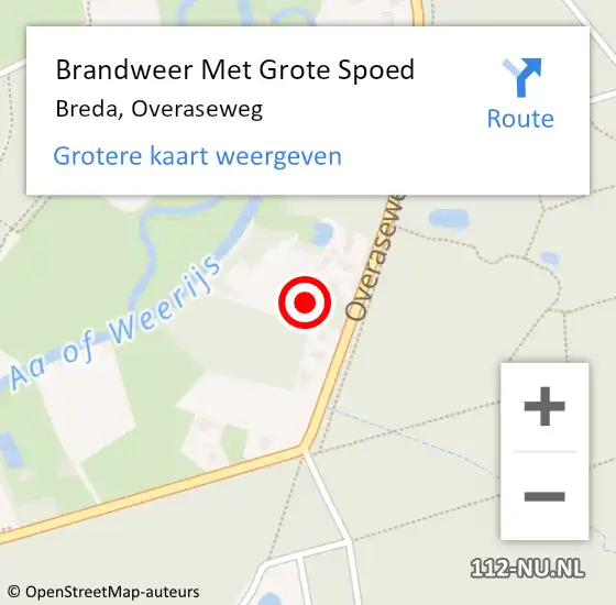 Locatie op kaart van de 112 melding: Brandweer Met Grote Spoed Naar Breda, Overaseweg op 5 december 2024 11:49