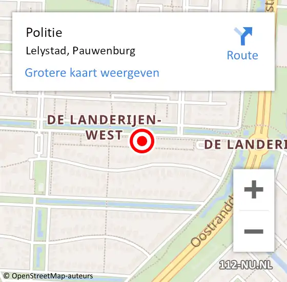 Locatie op kaart van de 112 melding: Politie Lelystad, Pauwenburg op 5 december 2024 12:09