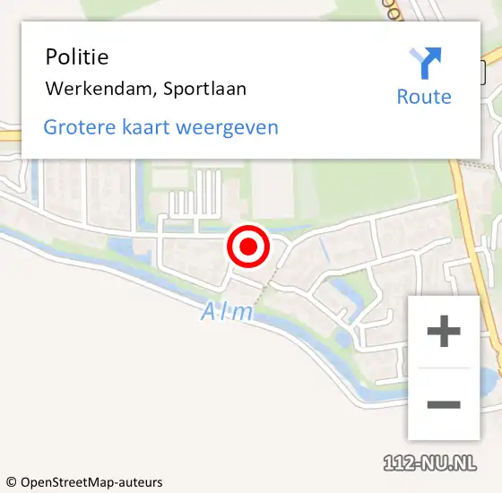 Locatie op kaart van de 112 melding: Politie Werkendam, Sportlaan op 5 december 2024 12:24