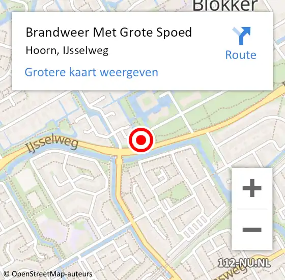 Locatie op kaart van de 112 melding: Brandweer Met Grote Spoed Naar Hoorn, IJsselweg op 5 december 2024 12:25