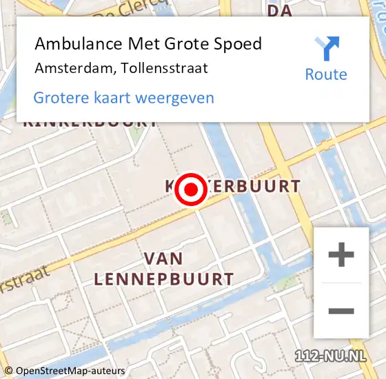 Locatie op kaart van de 112 melding: Ambulance Met Grote Spoed Naar Amsterdam, Tollensstraat op 5 december 2024 13:01