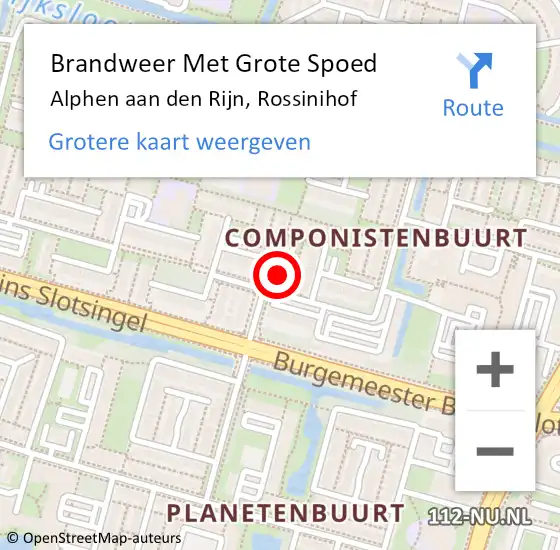 Locatie op kaart van de 112 melding: Brandweer Met Grote Spoed Naar Alphen aan den Rijn, Rossinihof op 5 december 2024 13:06