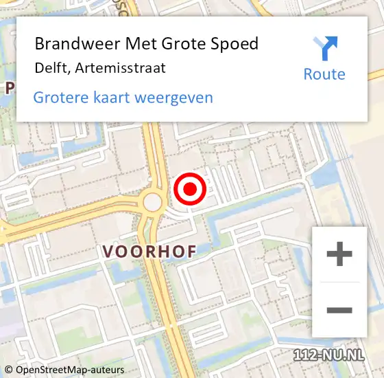 Locatie op kaart van de 112 melding: Brandweer Met Grote Spoed Naar Delft, Artemisstraat op 5 december 2024 14:16