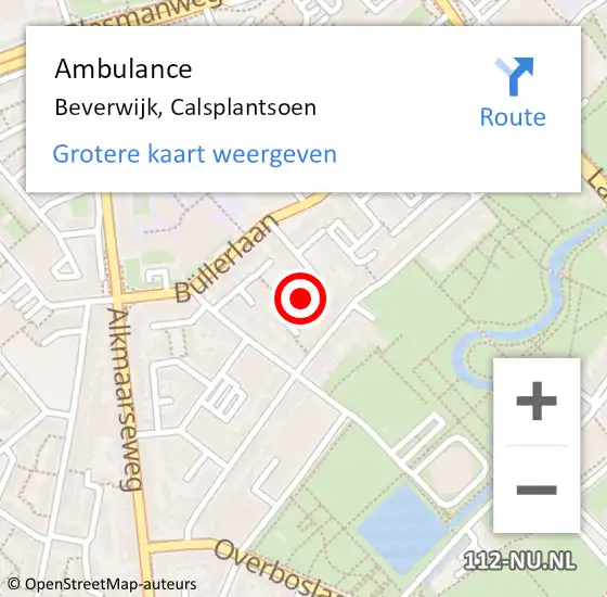 Locatie op kaart van de 112 melding: Ambulance Beverwijk, Calsplantsoen op 5 december 2024 14:50