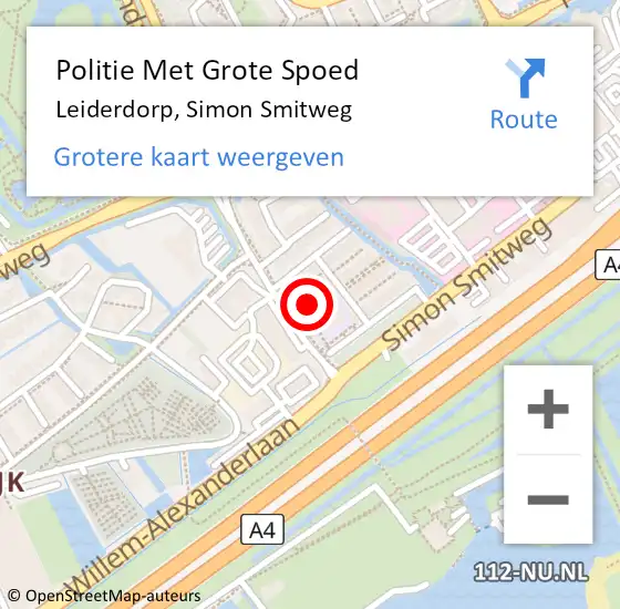 Locatie op kaart van de 112 melding: Politie Met Grote Spoed Naar Leiderdorp, Simon Smitweg op 5 december 2024 15:14