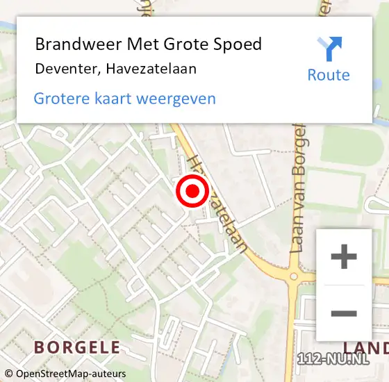 Locatie op kaart van de 112 melding: Brandweer Met Grote Spoed Naar Deventer, Havezatelaan op 5 december 2024 15:22