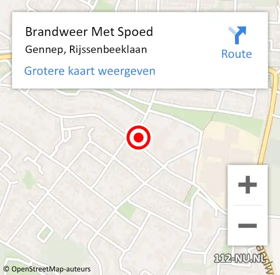 Locatie op kaart van de 112 melding: Brandweer Met Spoed Naar Gennep, Rijssenbeeklaan op 5 december 2024 15:23