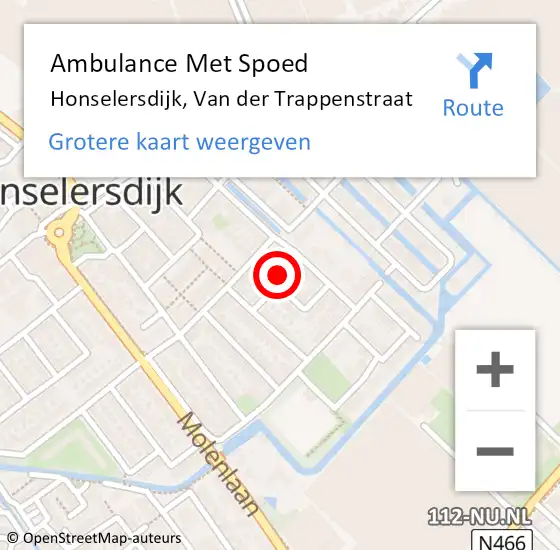 Locatie op kaart van de 112 melding: Ambulance Met Spoed Naar Honselersdijk, Van der Trappenstraat op 5 december 2024 15:52