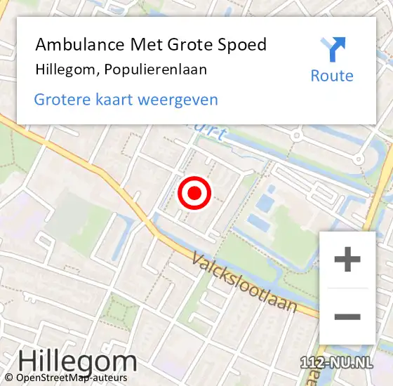 Locatie op kaart van de 112 melding: Ambulance Met Grote Spoed Naar Hillegom, Populierenlaan op 5 december 2024 15:53