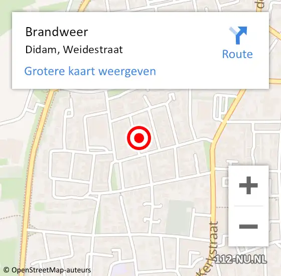 Locatie op kaart van de 112 melding: Brandweer Didam, Weidestraat op 5 december 2024 15:56