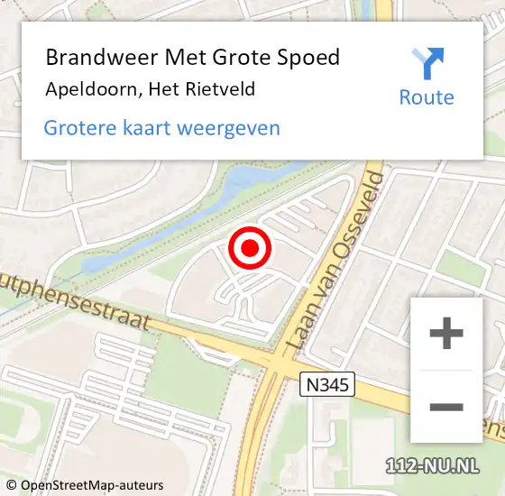 Locatie op kaart van de 112 melding: Brandweer Met Grote Spoed Naar Apeldoorn, Het Rietveld op 5 december 2024 16:22