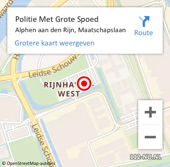 Locatie op kaart van de 112 melding: Politie Met Grote Spoed Naar Alphen aan den Rijn, Maatschapslaan op 5 december 2024 16:27