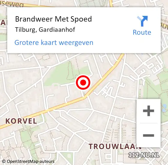 Locatie op kaart van de 112 melding: Brandweer Met Spoed Naar Tilburg, Gardiaanhof op 5 december 2024 16:59