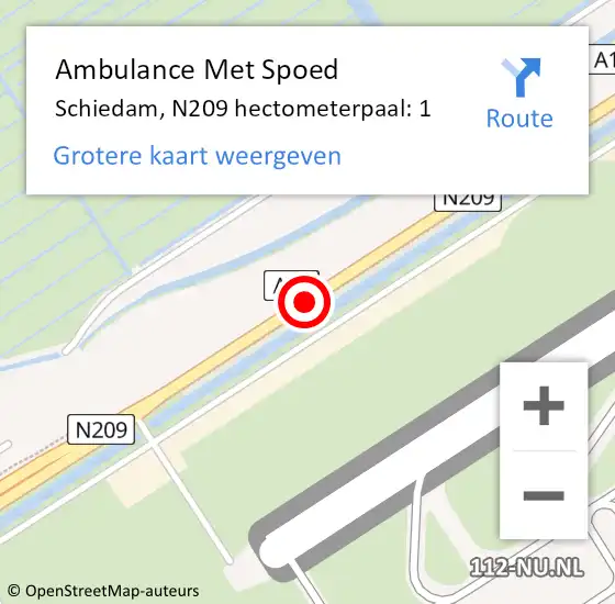 Locatie op kaart van de 112 melding: Ambulance Met Spoed Naar Schiedam, N209 hectometerpaal: 1 op 5 december 2024 17:18